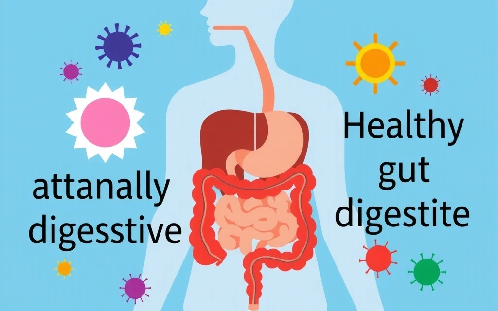 Representación visual de un sistema digestivo sano con bacterias beneficiosas, quizás un diagrama estilizado o una imagen abstracta de microbiota.